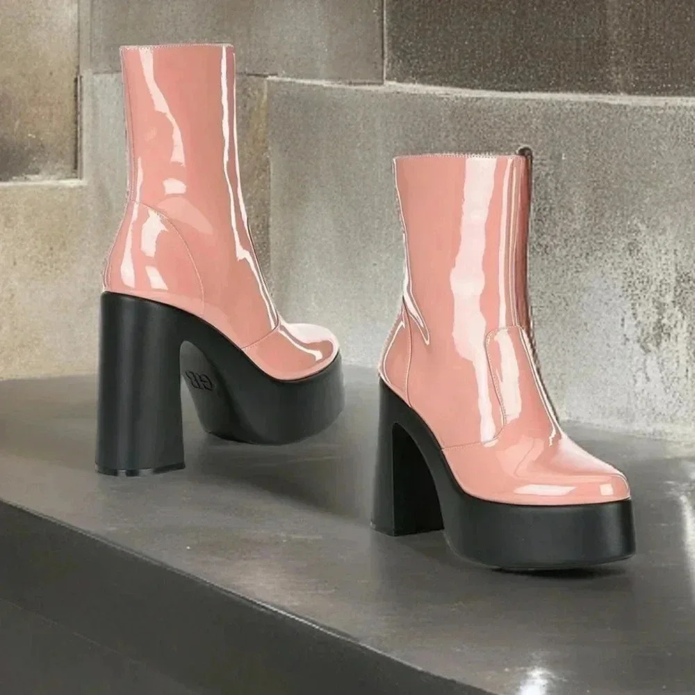 Retro Chunky Platform Pink 10 Booties Coquette Whimsical Grunge Punk New